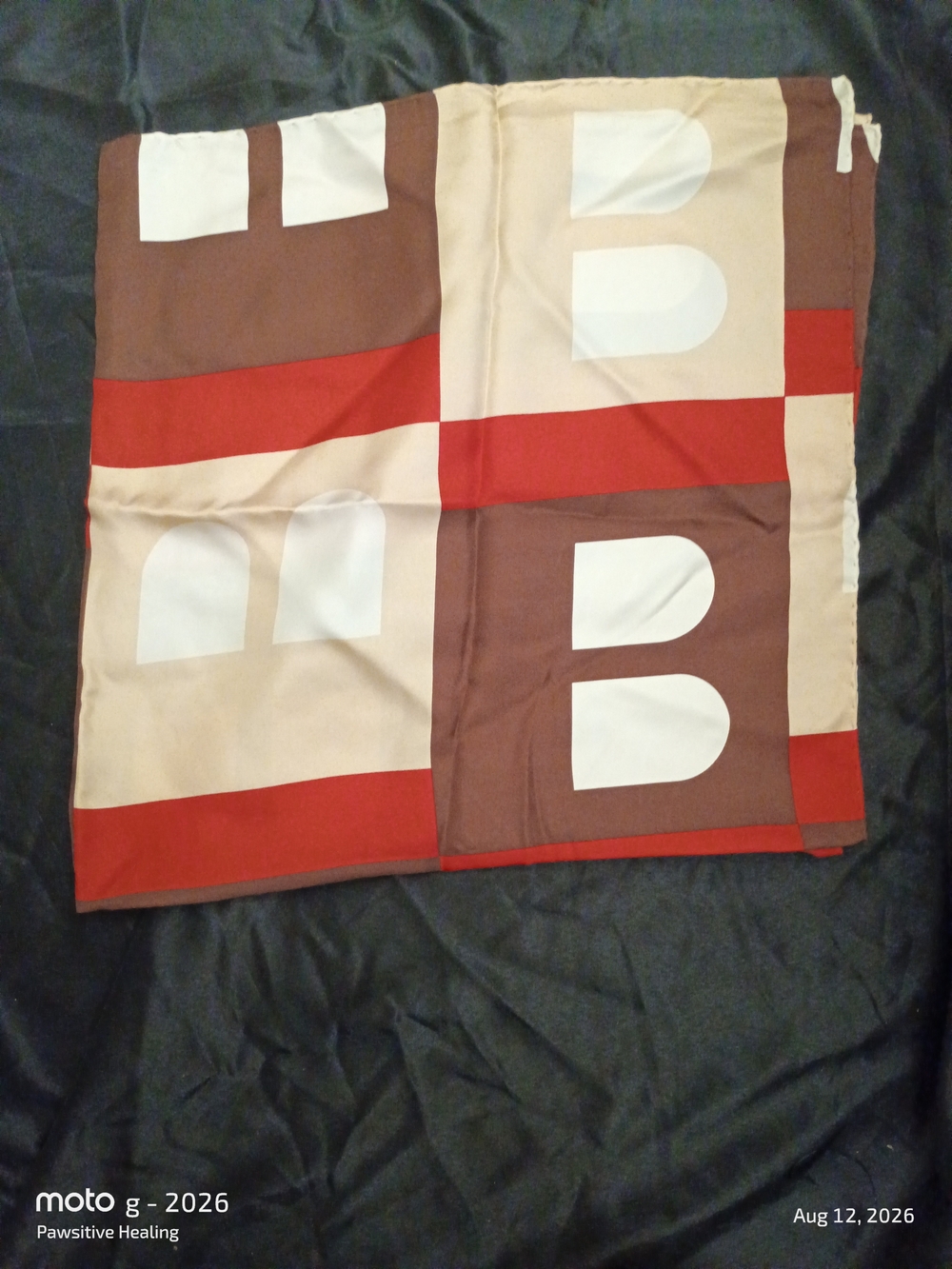 Geometric Block Print BALLY Scarf in Brown, Cream & Red